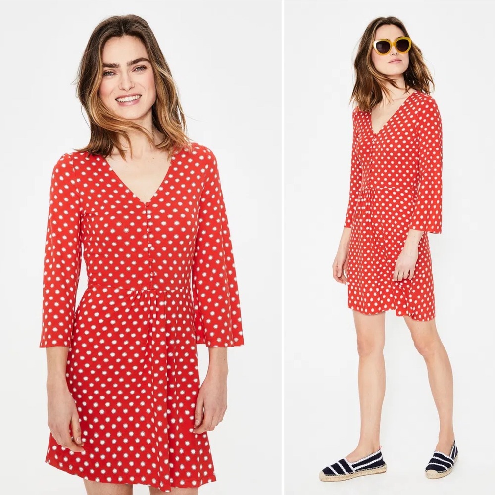 Boden NWT Scarlett Jersey Tunic Dress‎ 4 Small red white sunburst stretch knit
